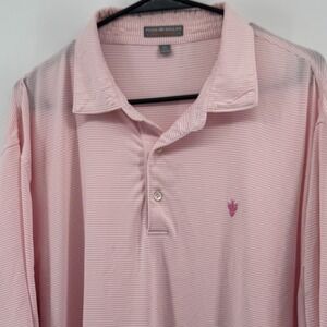 Peter Millar Summer Comfort Pink Striped Performance Golf‎ Polo Shirt Mens XXL